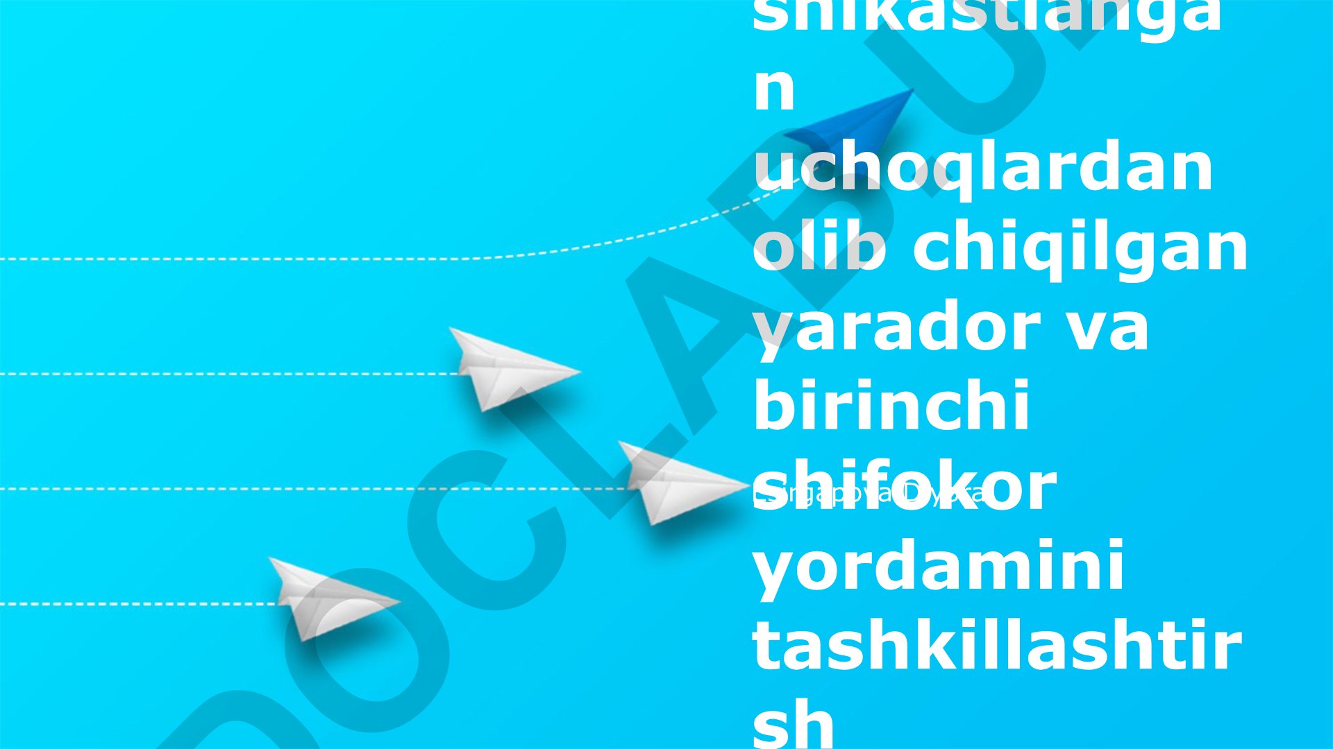 Shikastlangan uchoqlardan jabrlanganlarni evakuatsiya qilish va birinchi tibbiy yordam