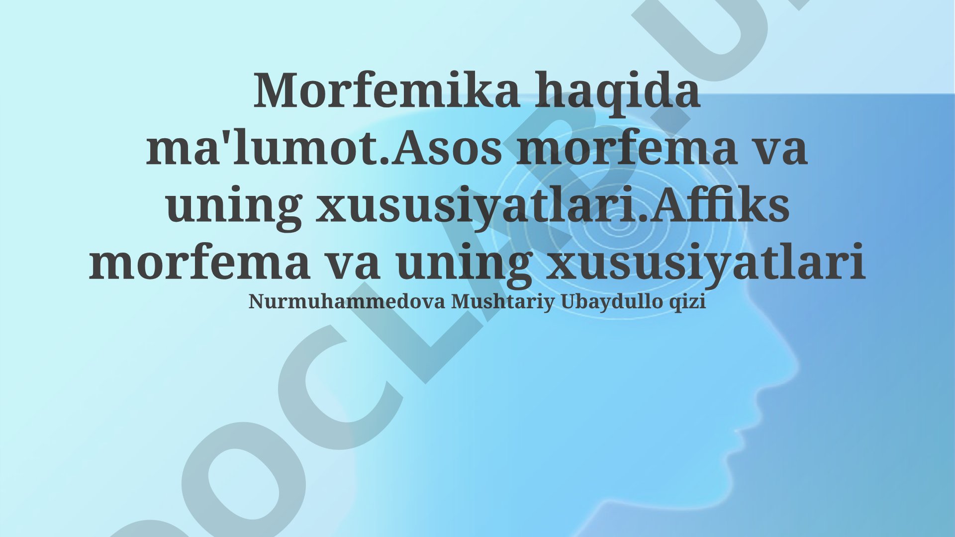 Morfemika: Asosiy tushunchalar, o'zak va affiks morfemalar