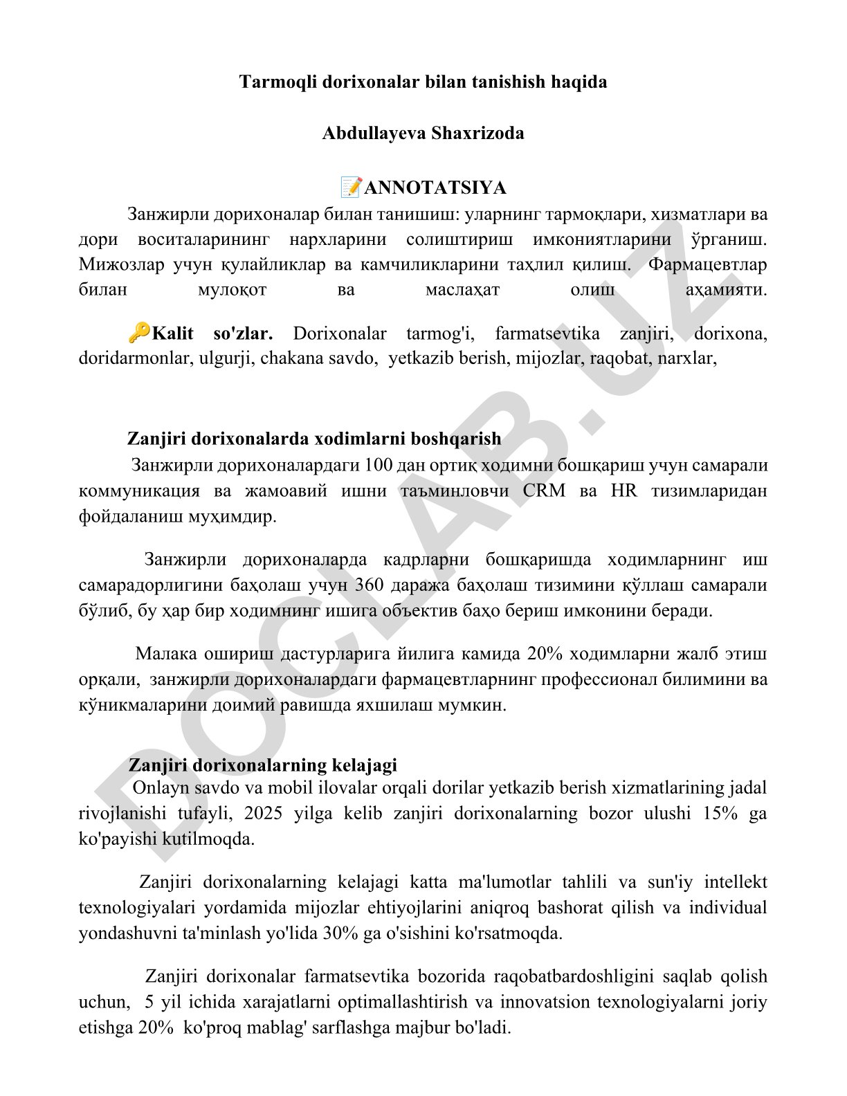 Zanjirli dorixonalar bilan tanishish: tarmoqlari, xizmatlari va narxlarini solishtirish