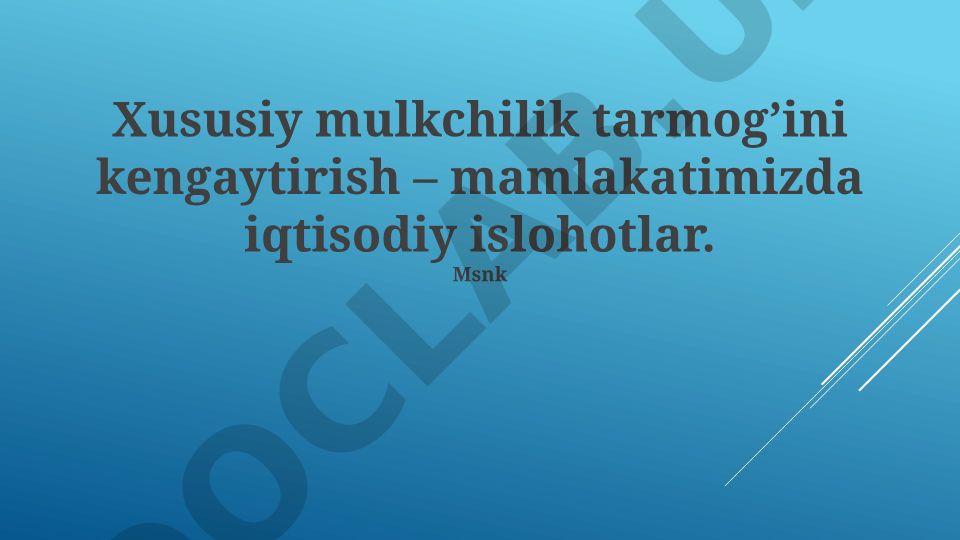 Xususiy mulkchilik tarmog'ini kengaytirish va iqtisodiy islohotlar