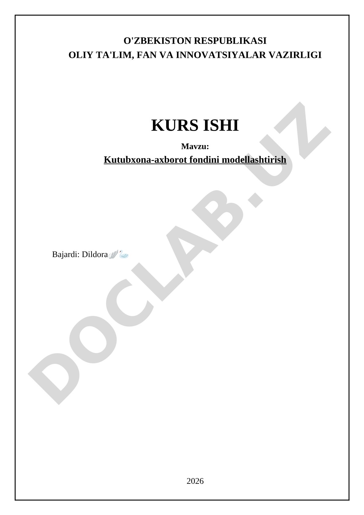 Kutubxona-axborot fondini modellashtirish