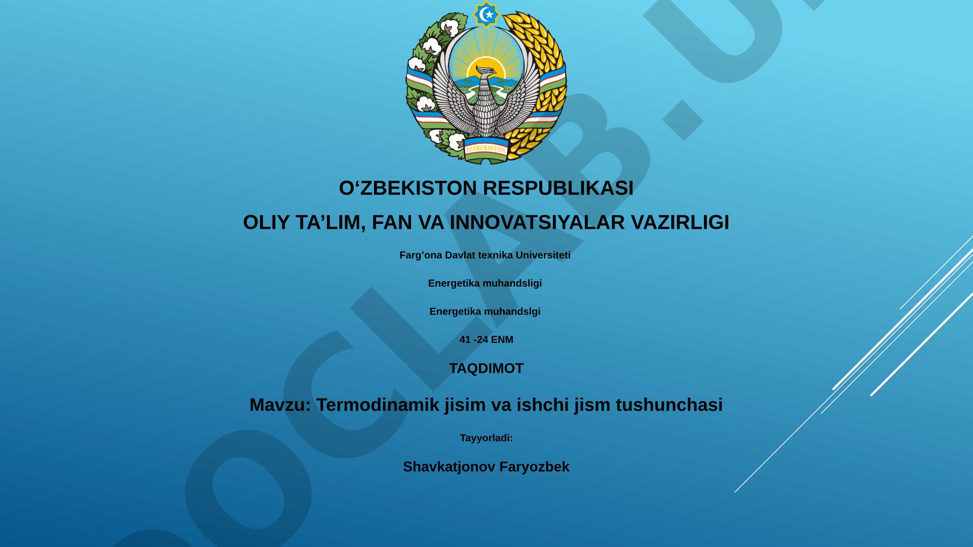 Termodinamik jisim va ishchi jism tushunchasi