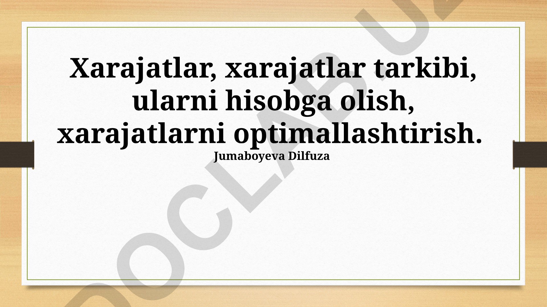Xarajatlar hisobi va optimallashtirish