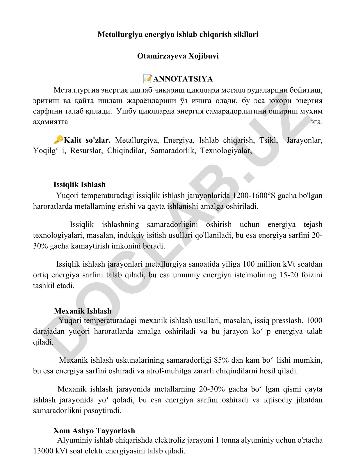 Metallurgiya energiya ishlab chiqarish sikllari