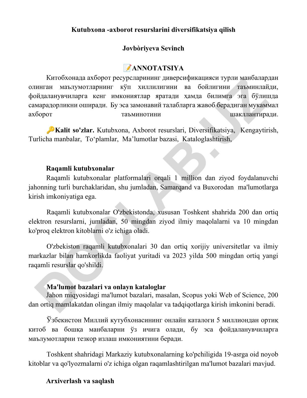 Kutubxona axborot resurslarini diversifikatsiya qilish