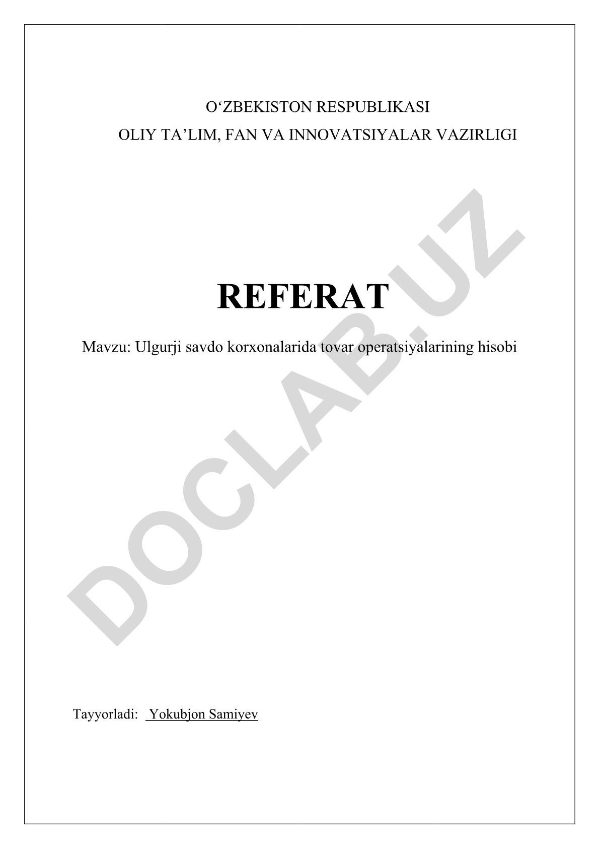 Ulgurji savdo korxonalarida tovar operatsiyalarining hisobi