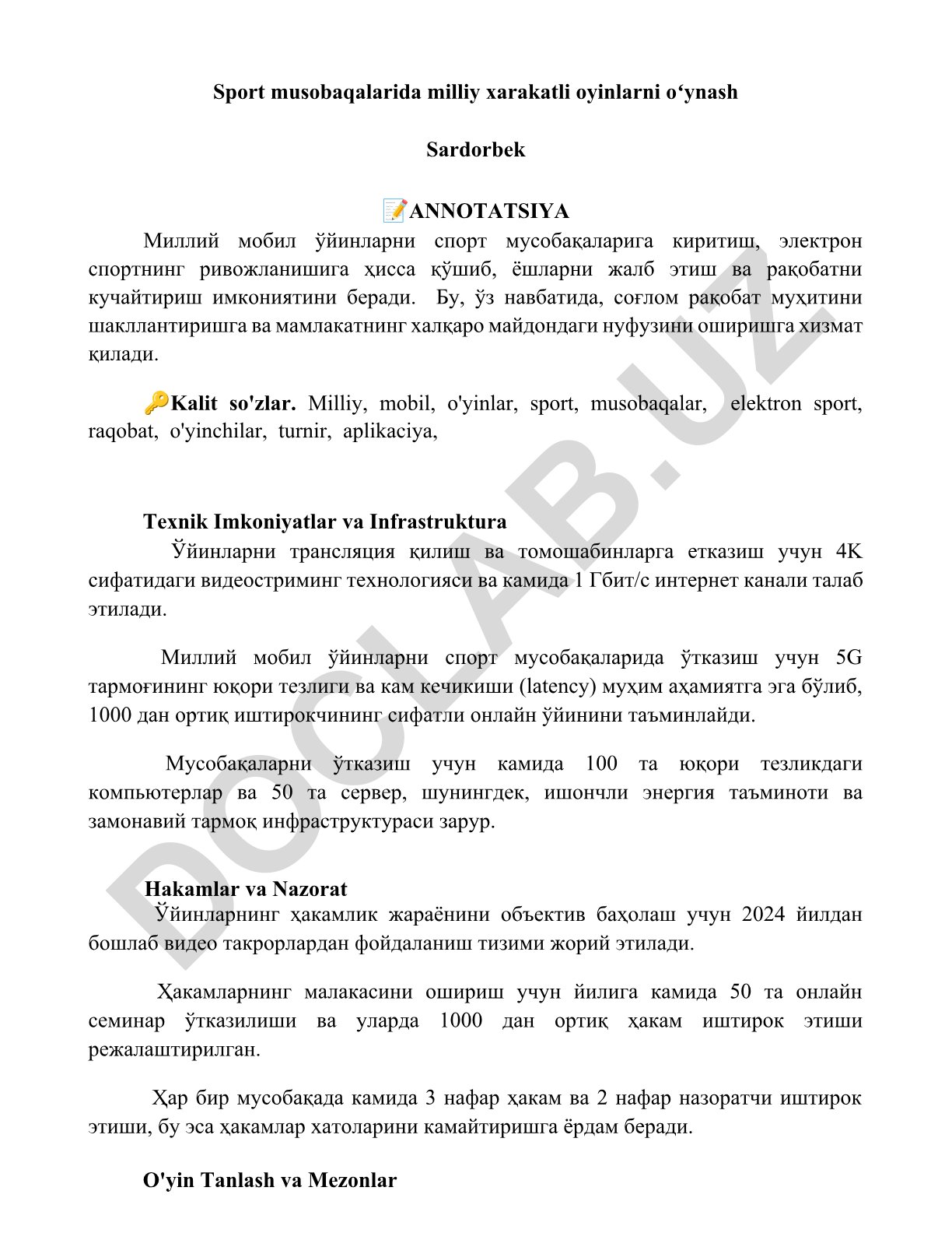 Sport musobaqalarida milliy mobil o'yinlarni o'ynash