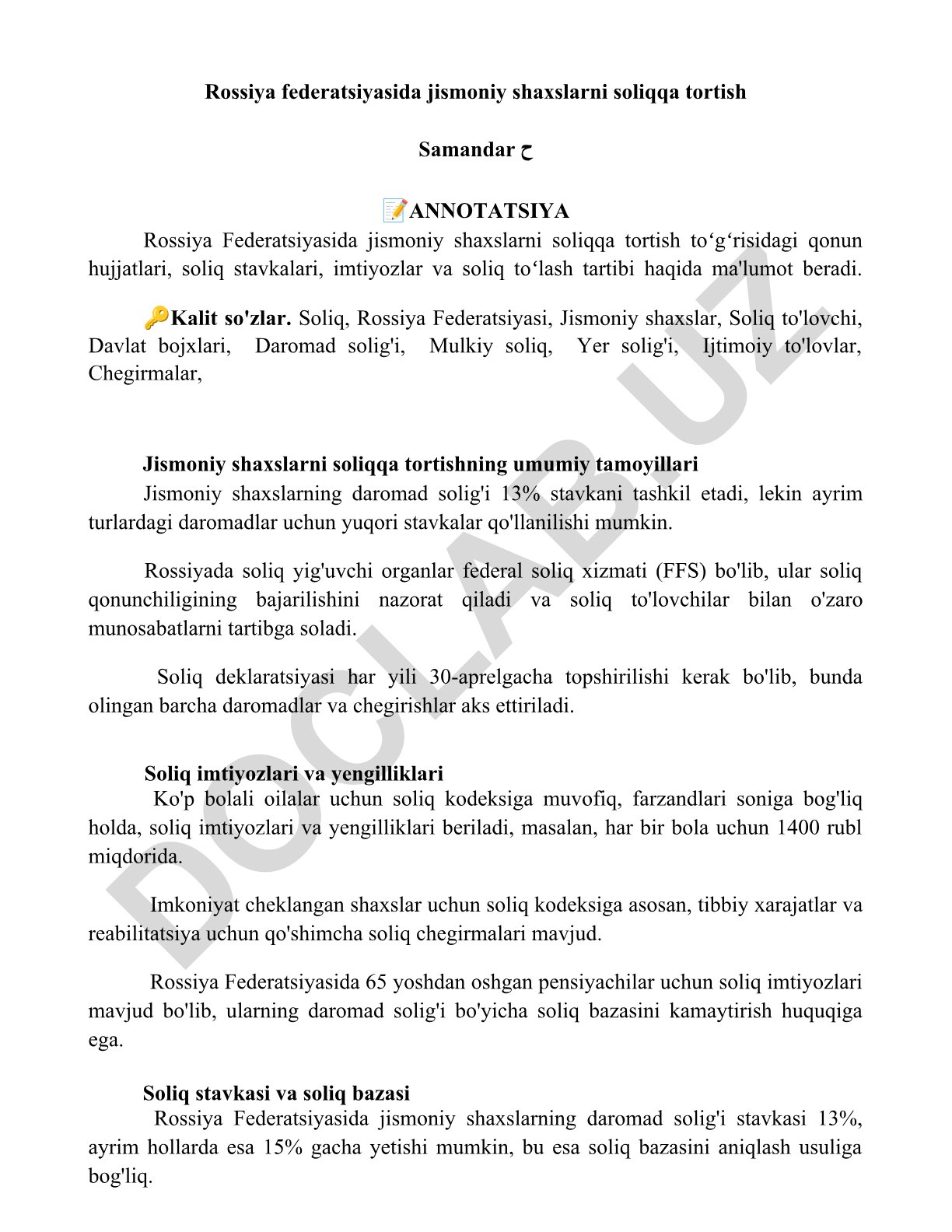 Rossiya Federatsiyasida jismoniy shaxslarni soliqqa tortish