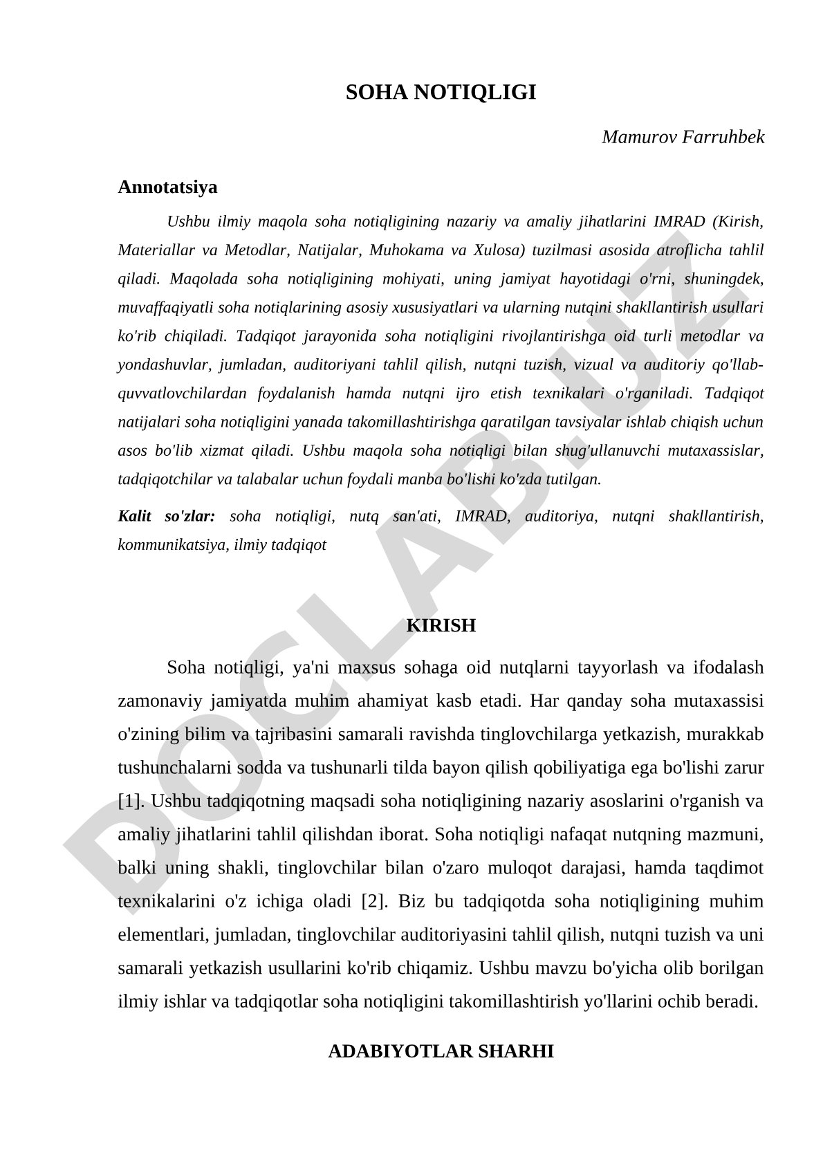 Soha notiqligining nazariy va amaliy jihatlari