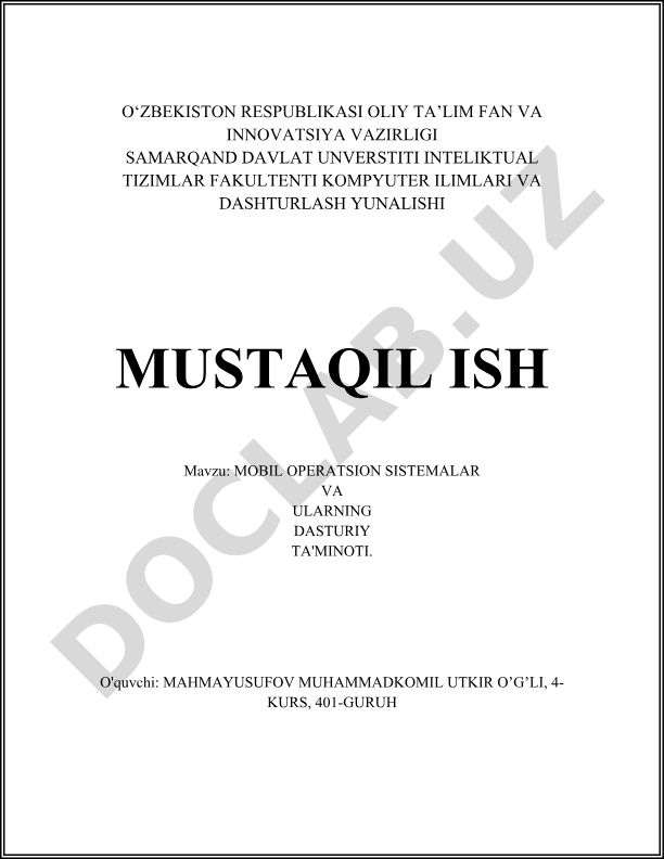 Mobil operatsion sistemalar va ularning dasturiy ta'minoti