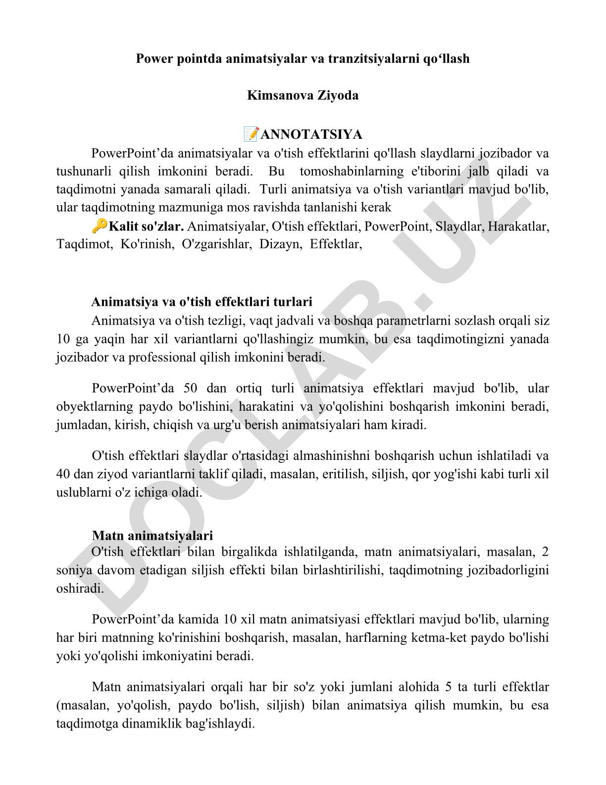 PowerPoint'da animatsiyalar va o'tish effektlarini qo'llash