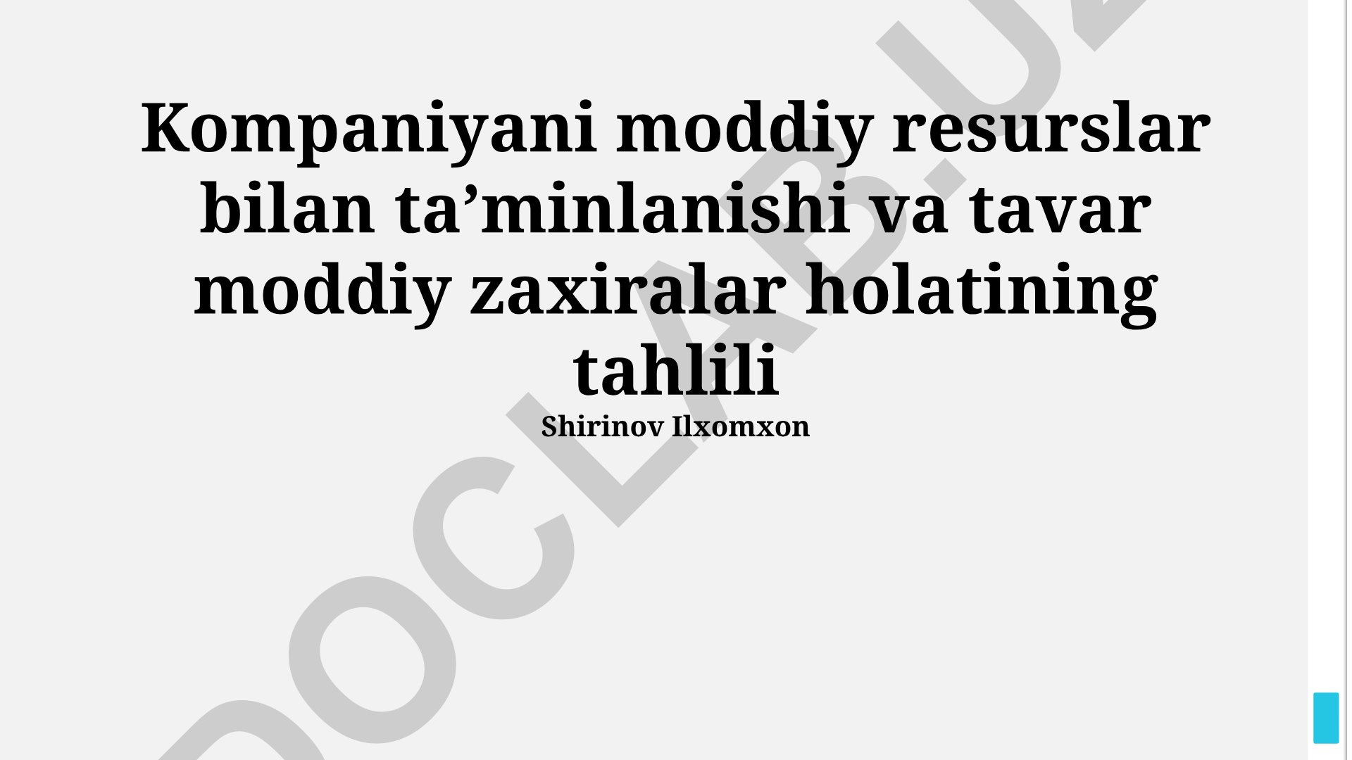 Kompaniyani moddiy resurslar bilan ta'minlanishi va tavar moddiy zaxiralar holatining tahlili