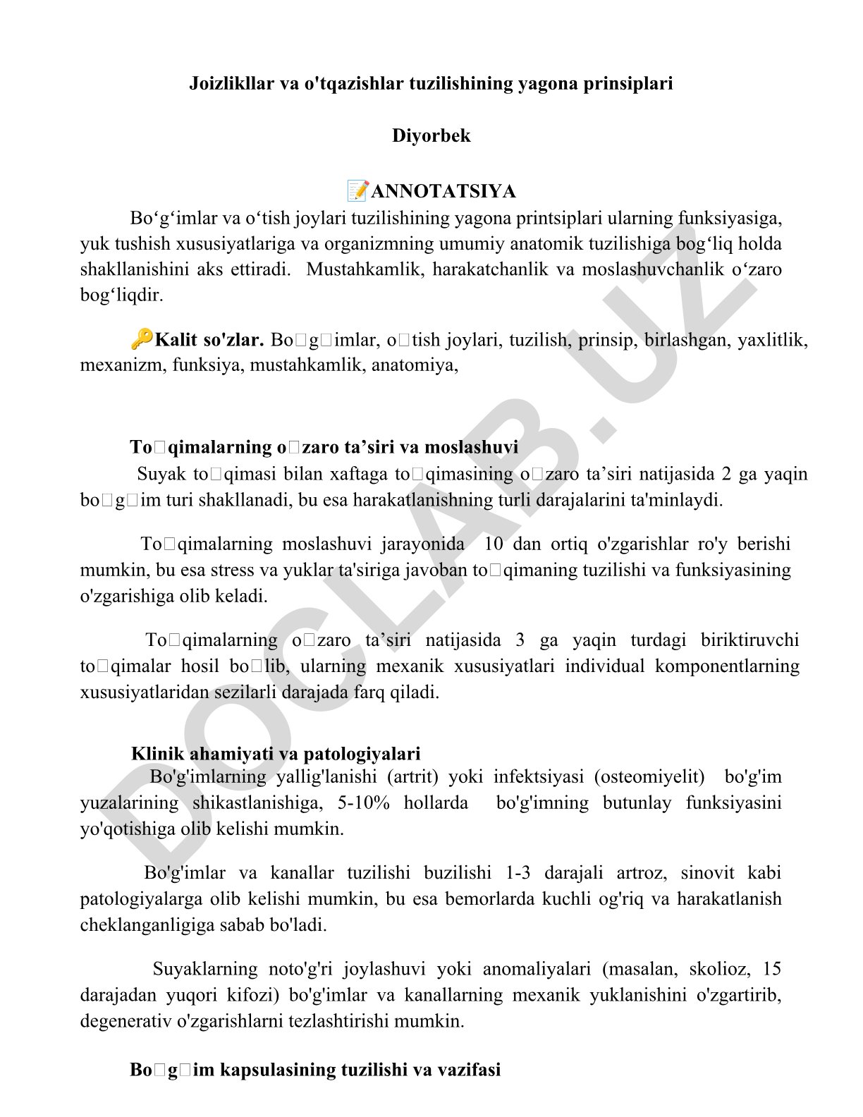 Bo'g'imlar va o'tish joylari tuzilishining yagona prinsiplari