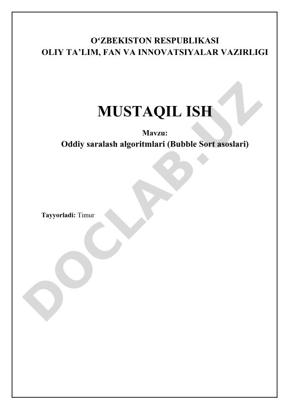 Oddiy saralash algoritmlari (Bubble Sort asoslari)