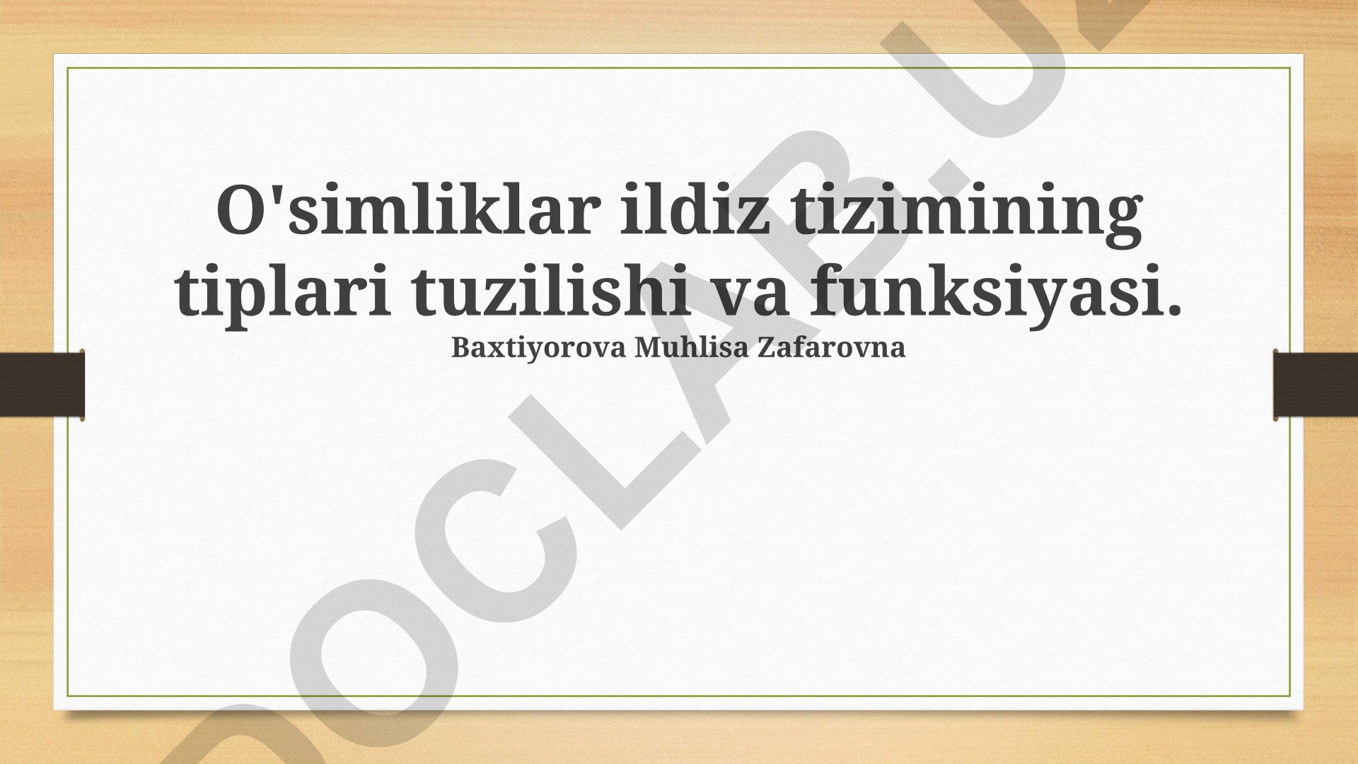 O'simliklar ildiz tizimining tiplari, tuzilishi va funksiyasi