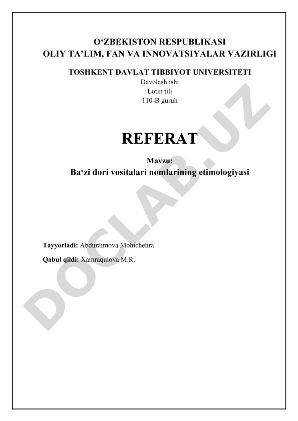 Ba‘zi dori vositalari nomlarining etimologiyasi