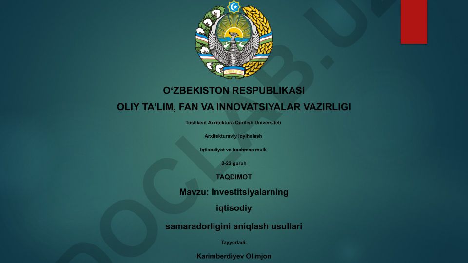 Investitsiyalarning iqtisodiy samaradorligini aniqlash usullari