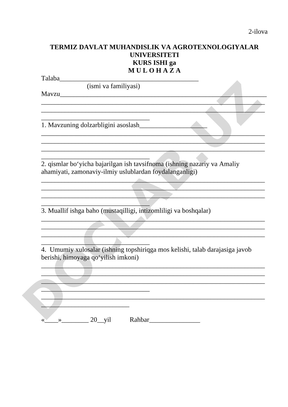 Kurs ishiga mulohaza