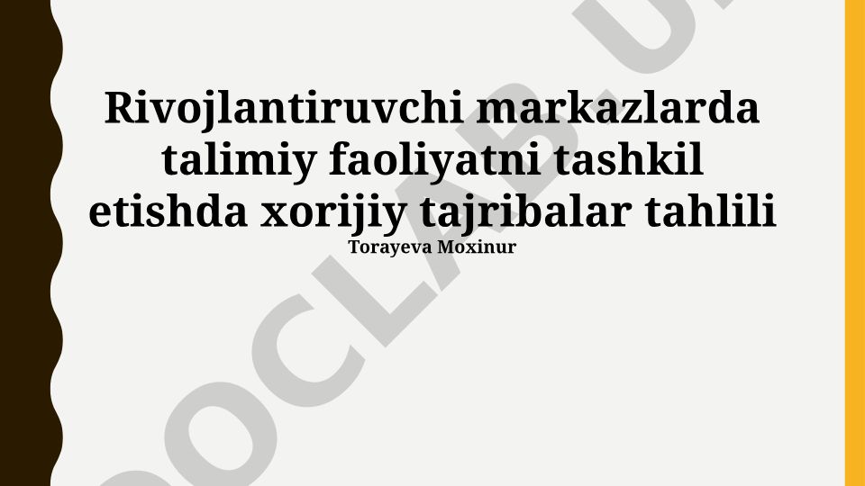 Rivojlantiruvchi markazlarda ta'limiy faoliyatni tashkil etishda xorijiy tajribalar tahlili
