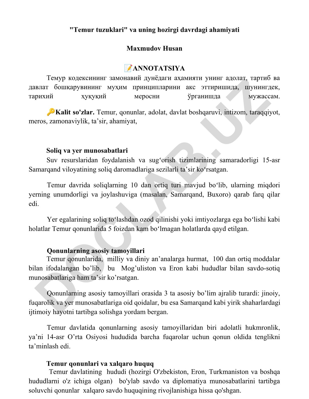 Temur tuzuklari va uning hozirgi davrdagi ahamiyati