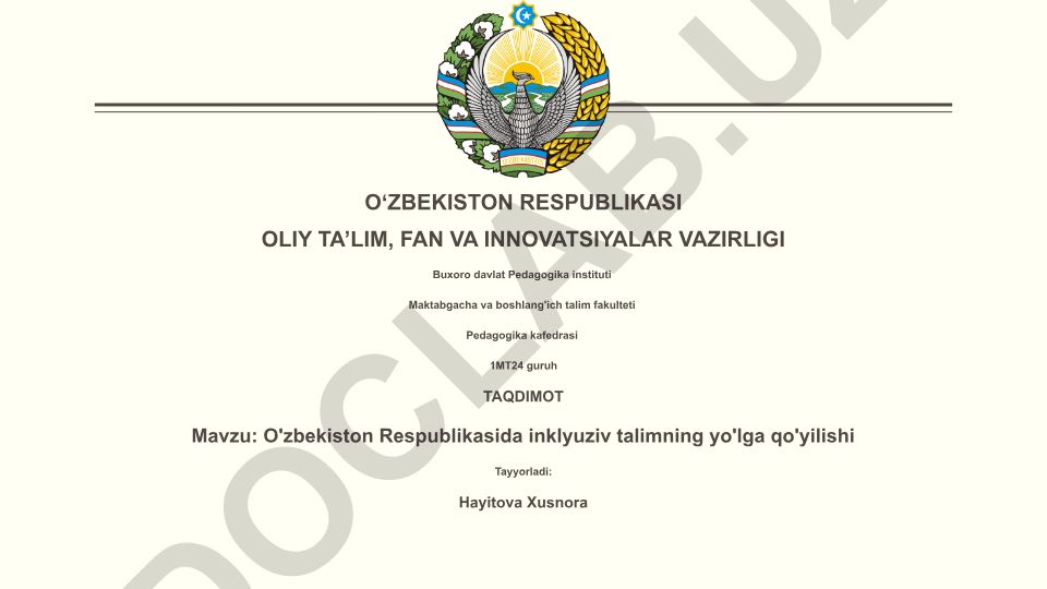 O'zbekiston Respublikasida inklyuziv talimning yo'lga qo'yilishi