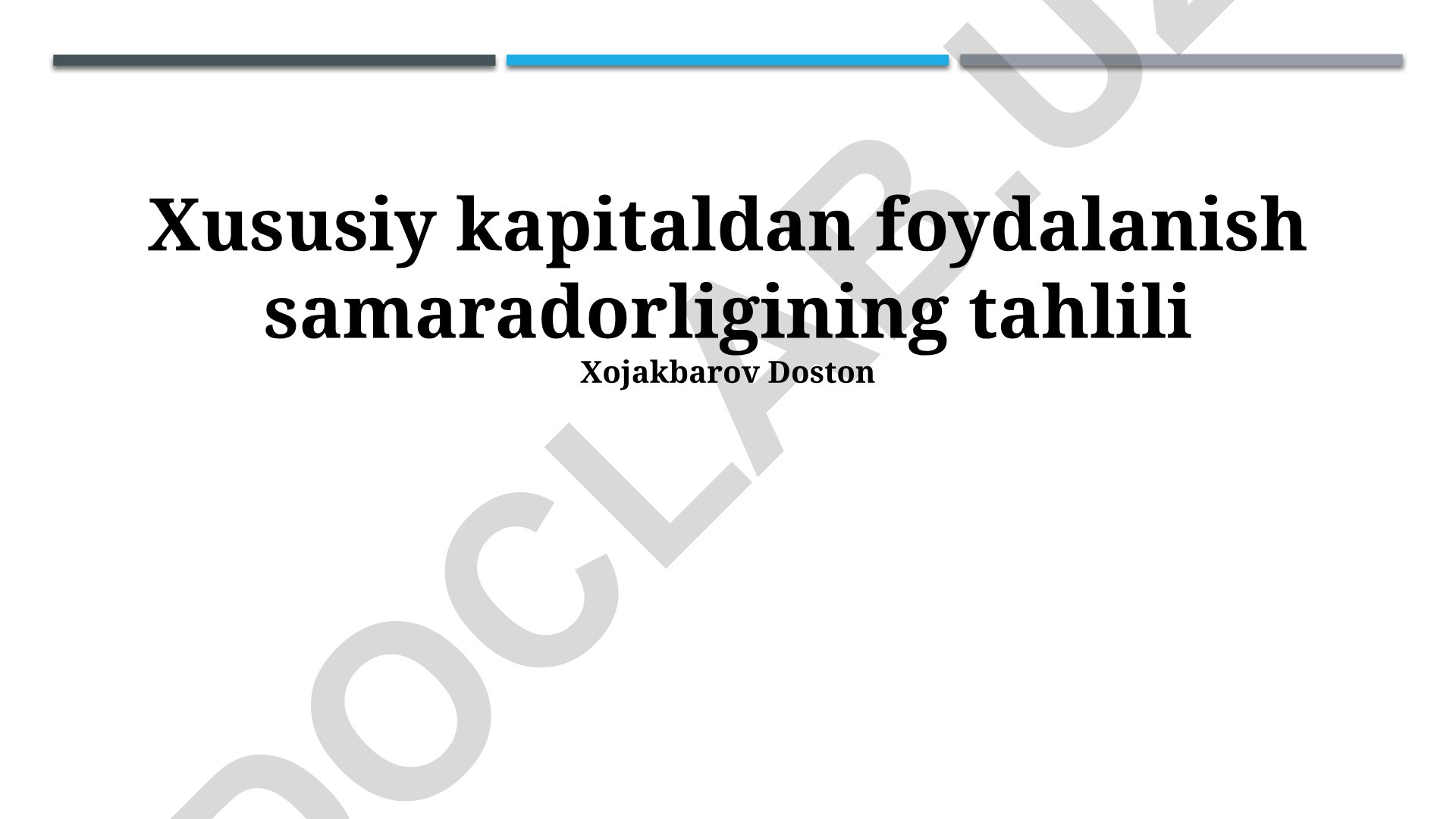 Xususiy kapitaldan foydalanish samaradorligining tahlili