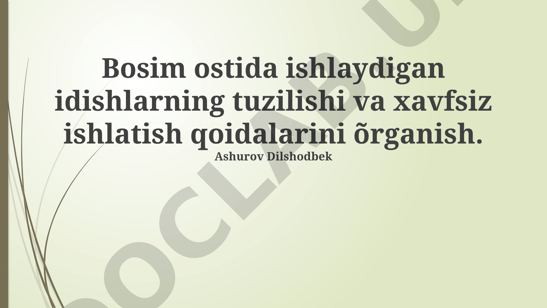 Bosim ostida ishlaydigan idishlarning tuzilishi va xavfsiz ishlatish qoidalari