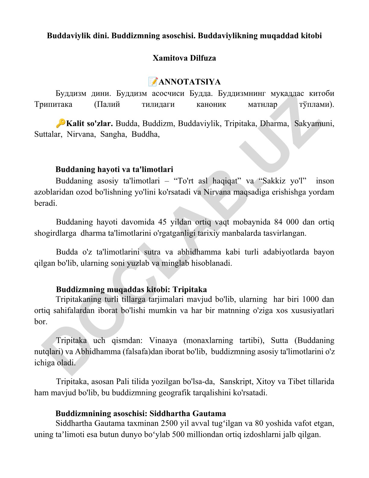 Buddaviylik dini va Tripitaka muqaddas kitobi