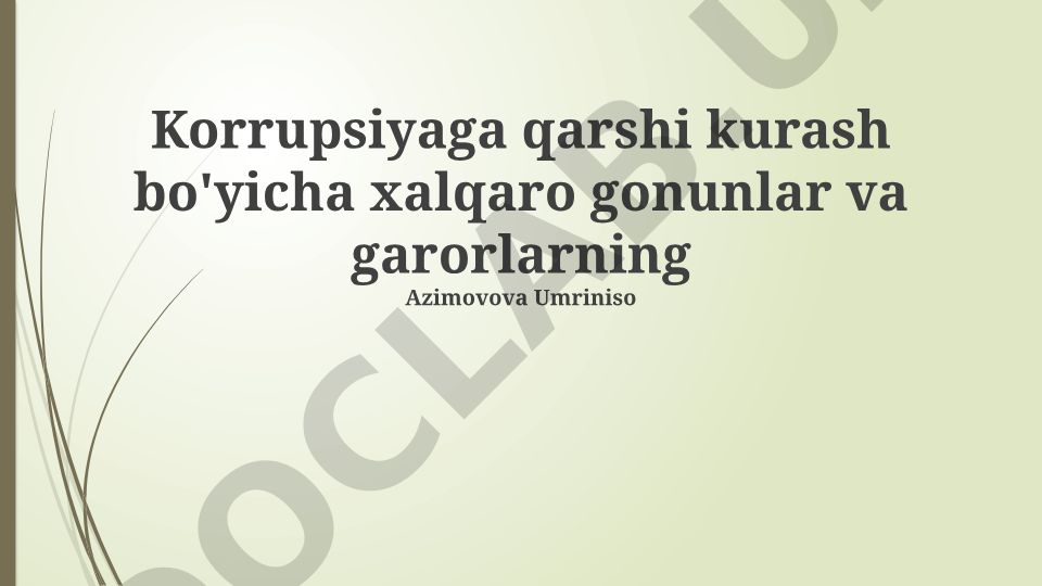 Korrupsiyaga qarshi kurash bo'yicha xalqaro huquqiy asoslar va hamkorlik