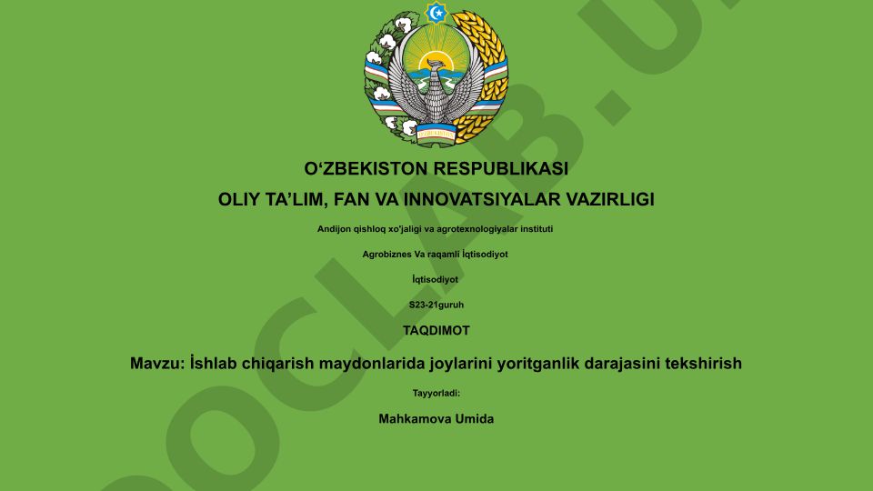 Ishlab chiqarish maydonlarida joylarini yoritganlik darajasini tekshirish