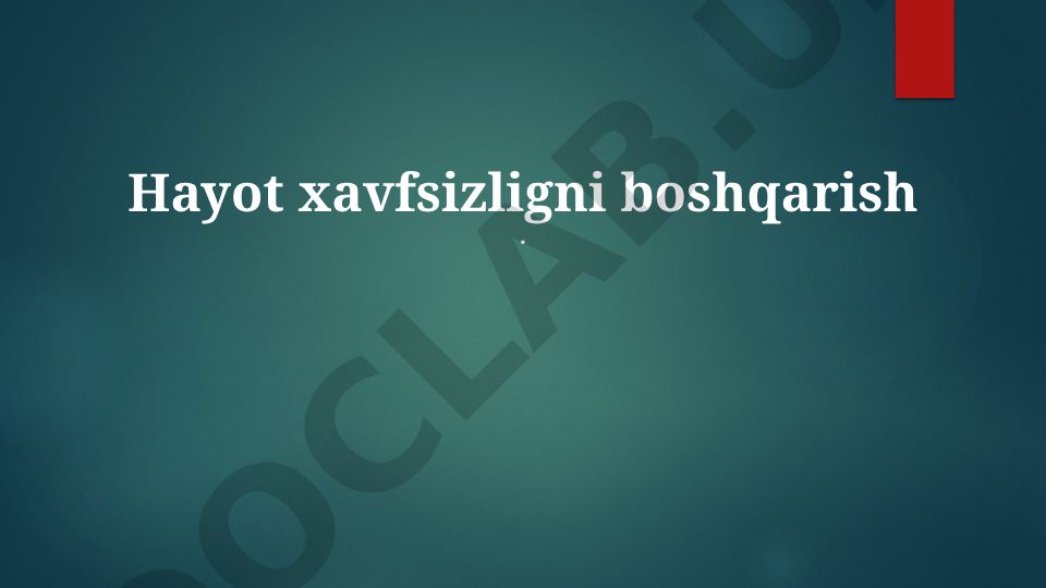 Hayot xavfsizligi boshqaruvi va favqulodda vaziyatlarga tayyorgarlik