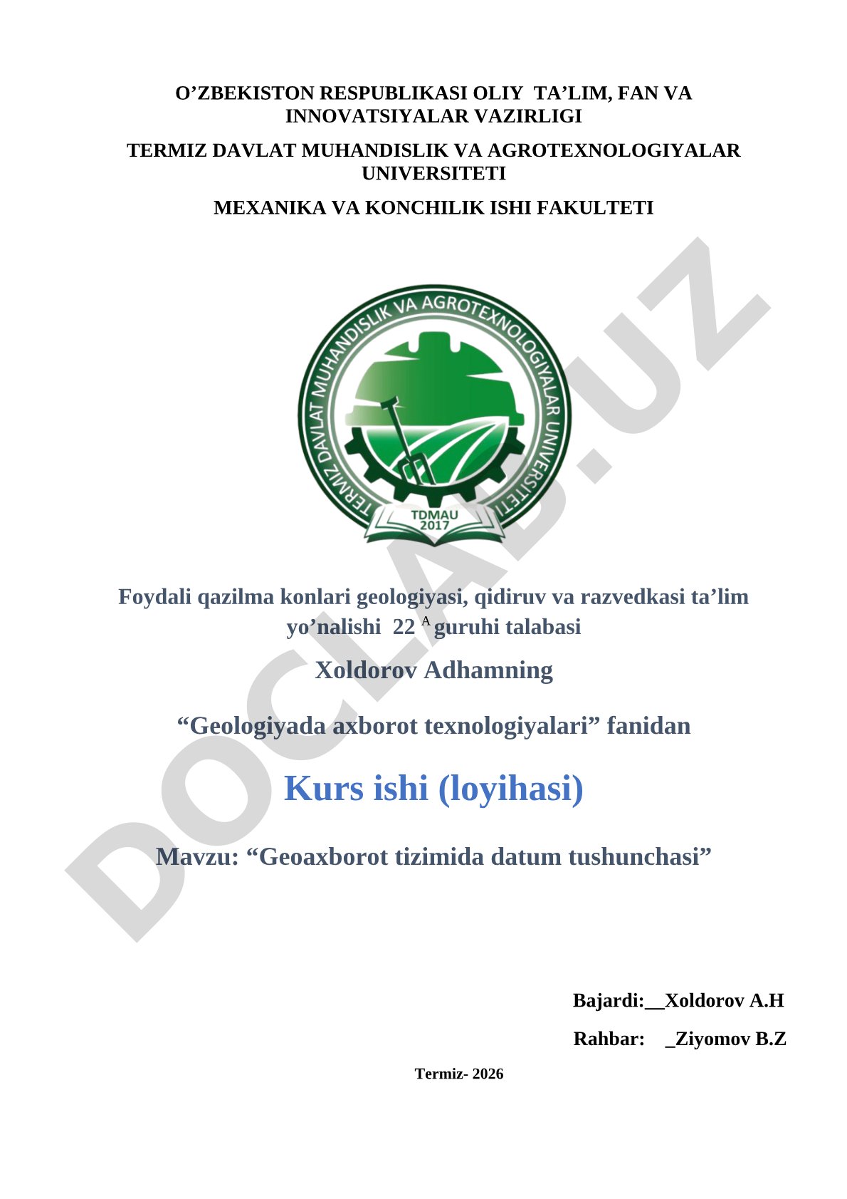 Geoaxborot tizimida datum tushunchasi