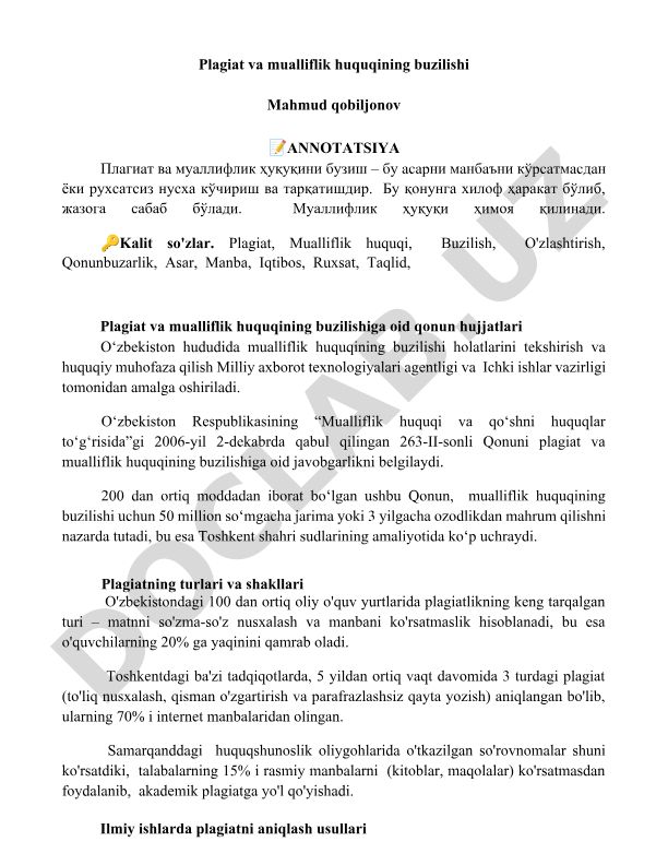 Plagiat va mualliflik huquqining buzilishi