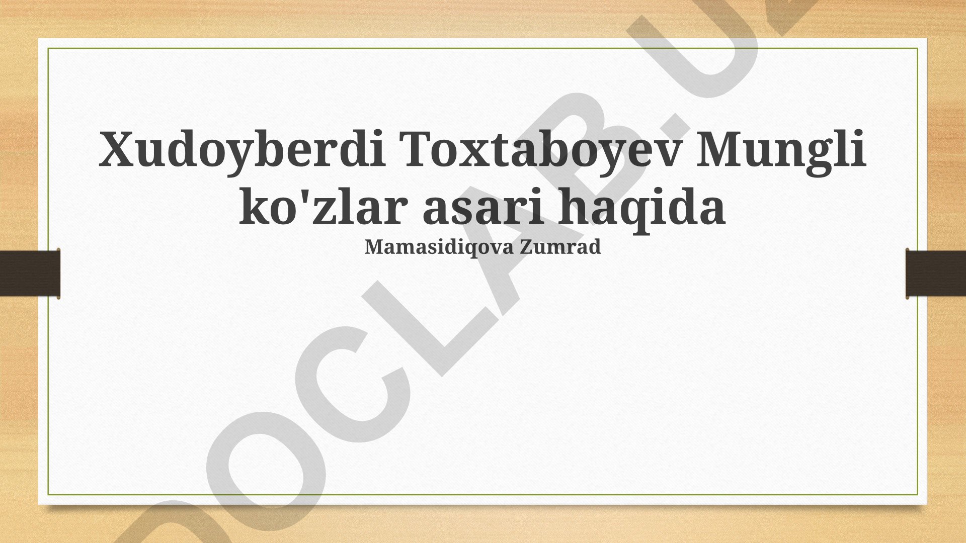 Xudoyberdi To'xtaboyevning 'Mungli ko'zlar' asari haqida tadqiqot