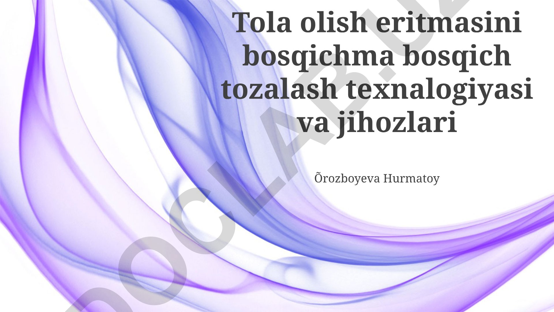 Tola olish eritmasini bosqichma bosqich tozalash texnologiyasi va jihozlari