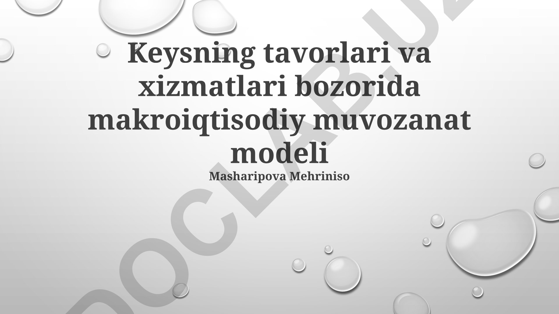 Keynes modeli bo'yicha tovar va xizmatlar bozorida makroiqtisodiy muvozanat