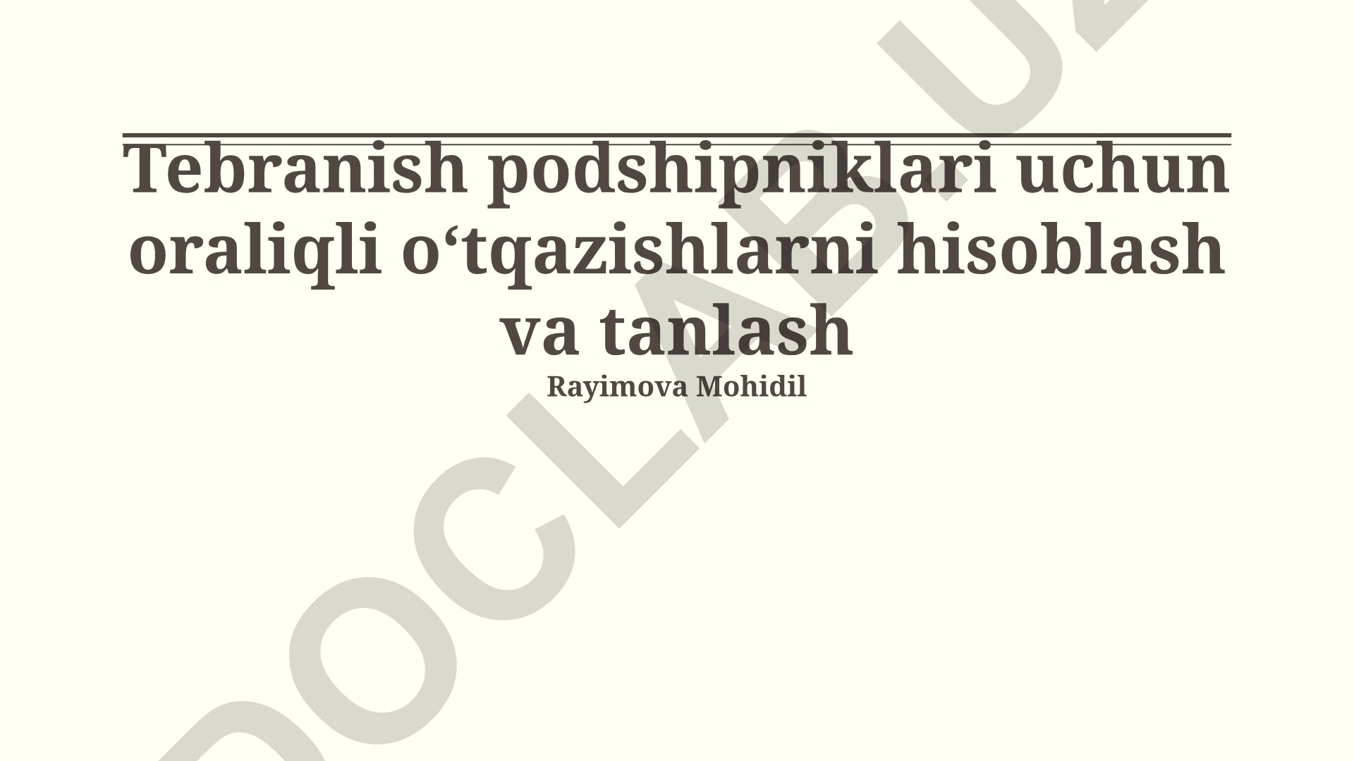 Tebranish podshipniklari uchun oraliqli oʻtqazishlarni hisoblash va tanlash