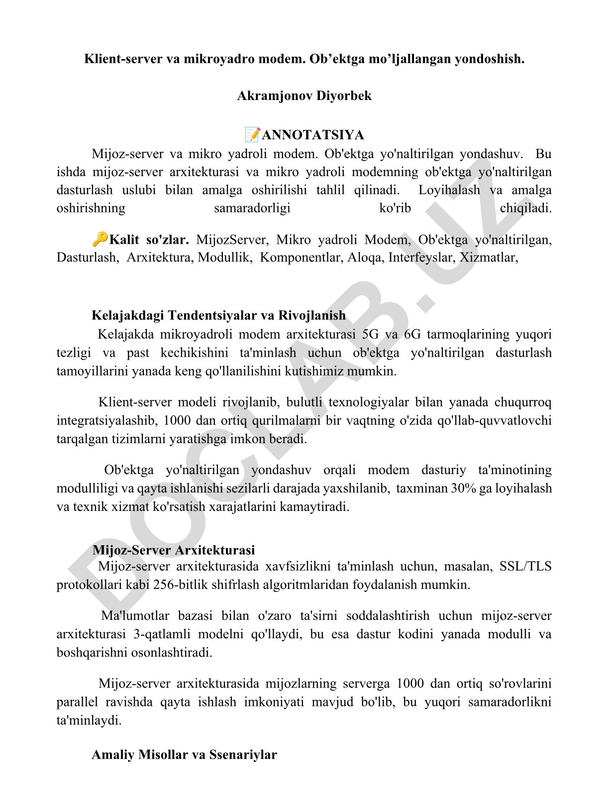 Klient-server va mikroyadro modem arxitekturasi