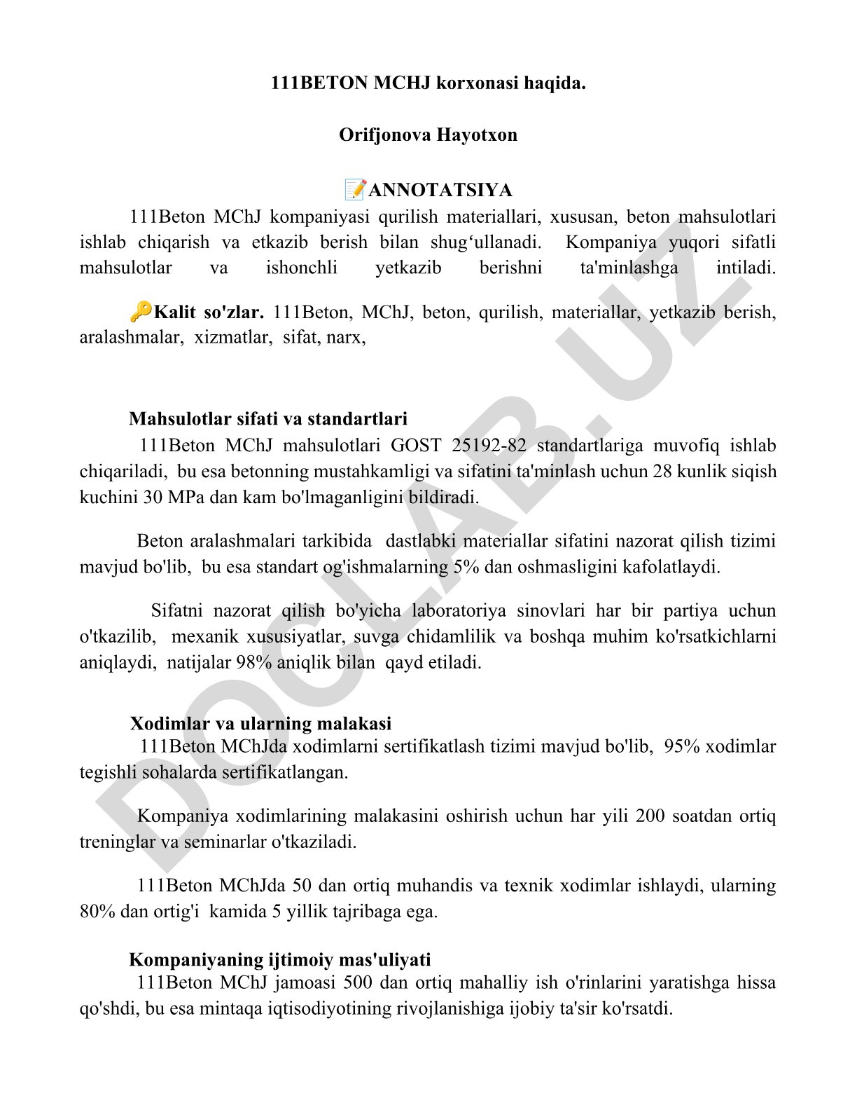 111Beton MChJ korxonasi haqida