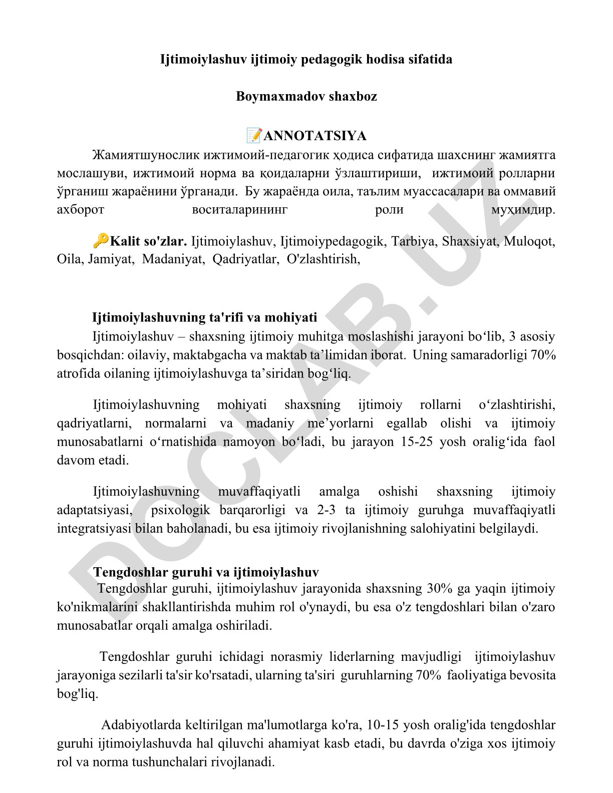 Ijtimoiylashuv ijtimoiy pedagogik hodisa sifatida