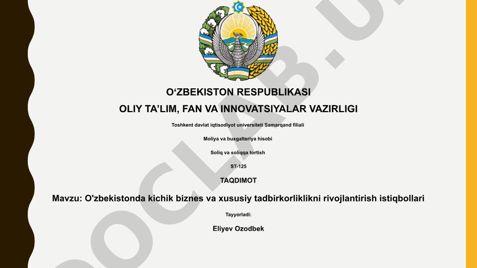 O'zbekistonda kichik biznes va xususiy tadbirkorliklikni rivojlantirish istiqbollari