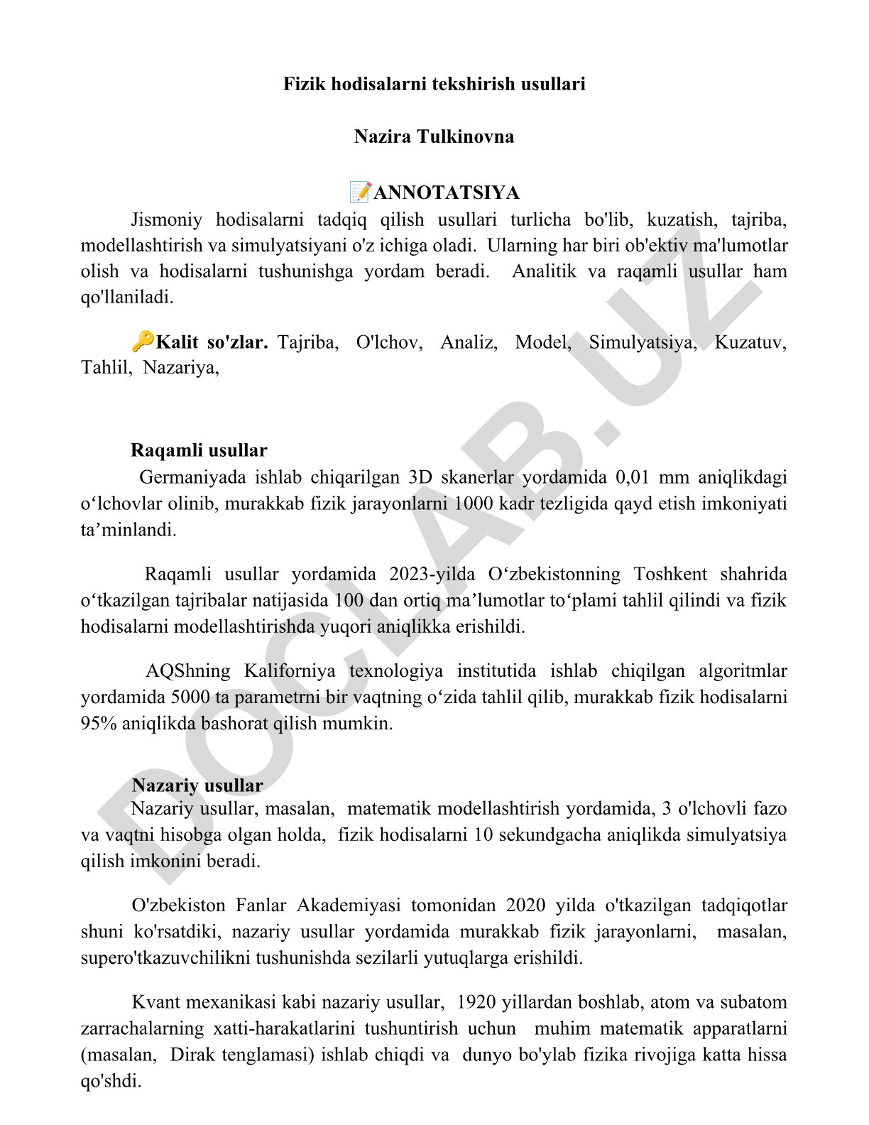 Fizik hodisalarni tekshirish usullari