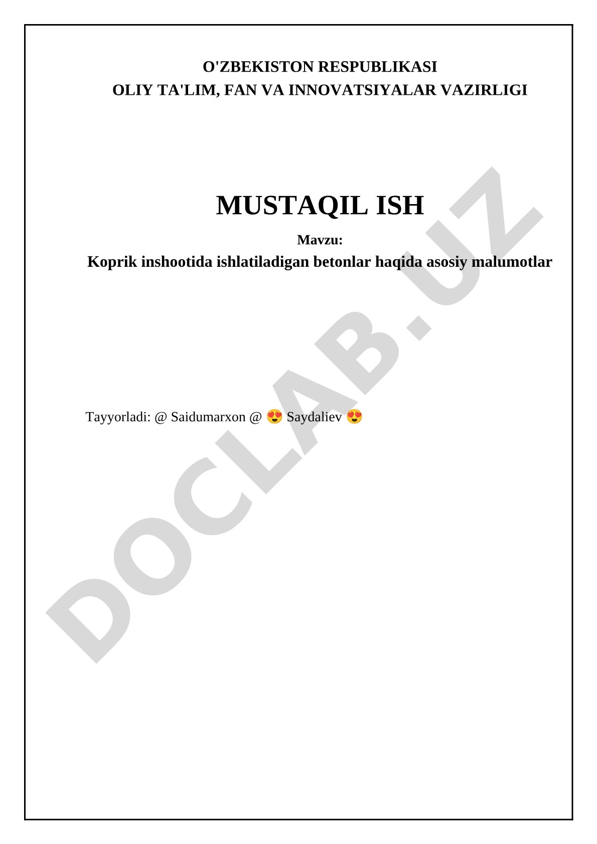 Ko'prik inshootida ishlatiladigan betonlar haqida asosiy ma'lumotlar