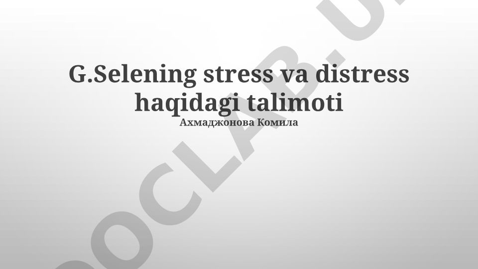 Stress va distresni boshqarish bo'yicha Seleningning tavsiyalari