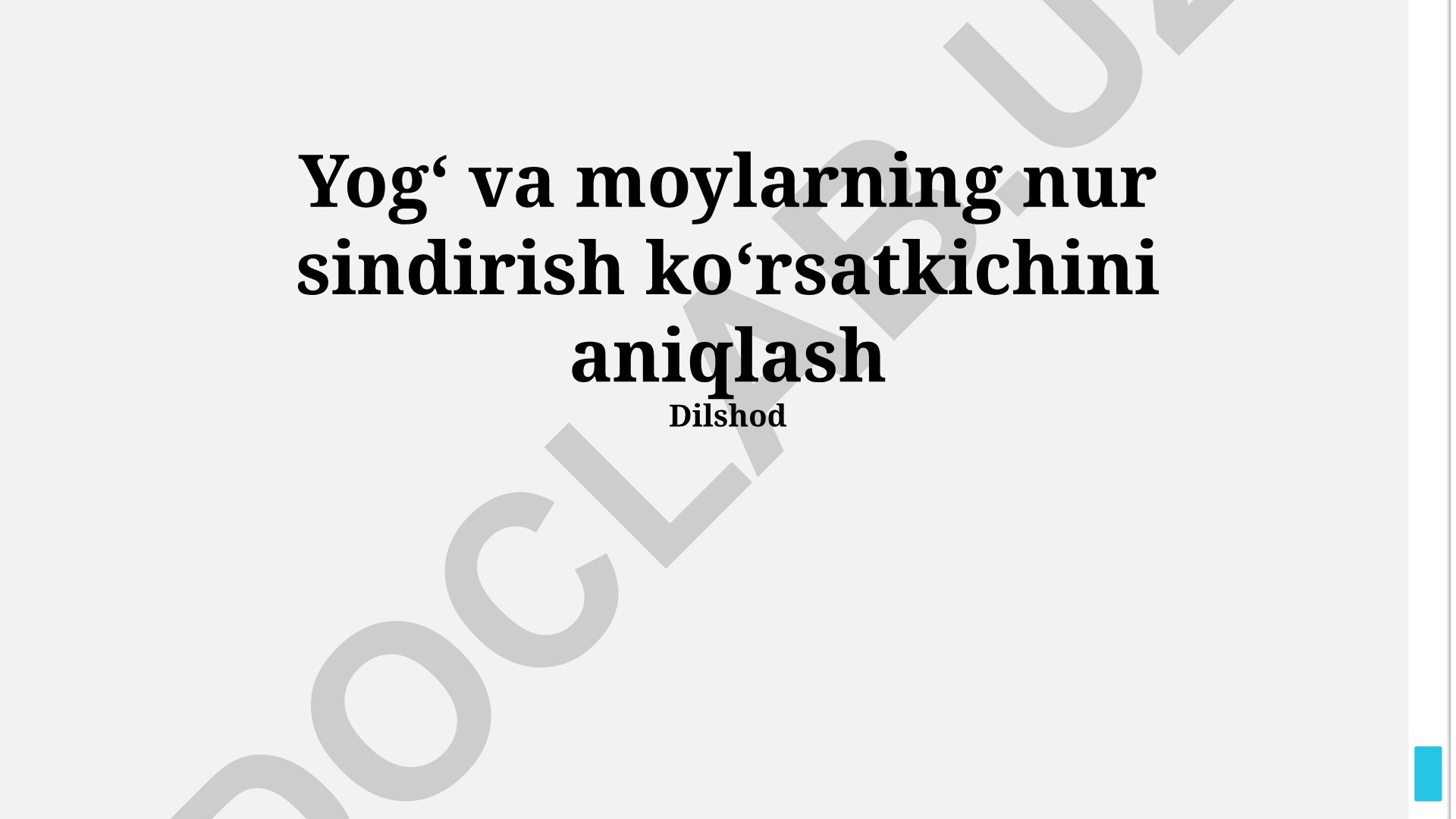 Yog' va moylarning nur sindirish ko'rsatkichini aniqlash