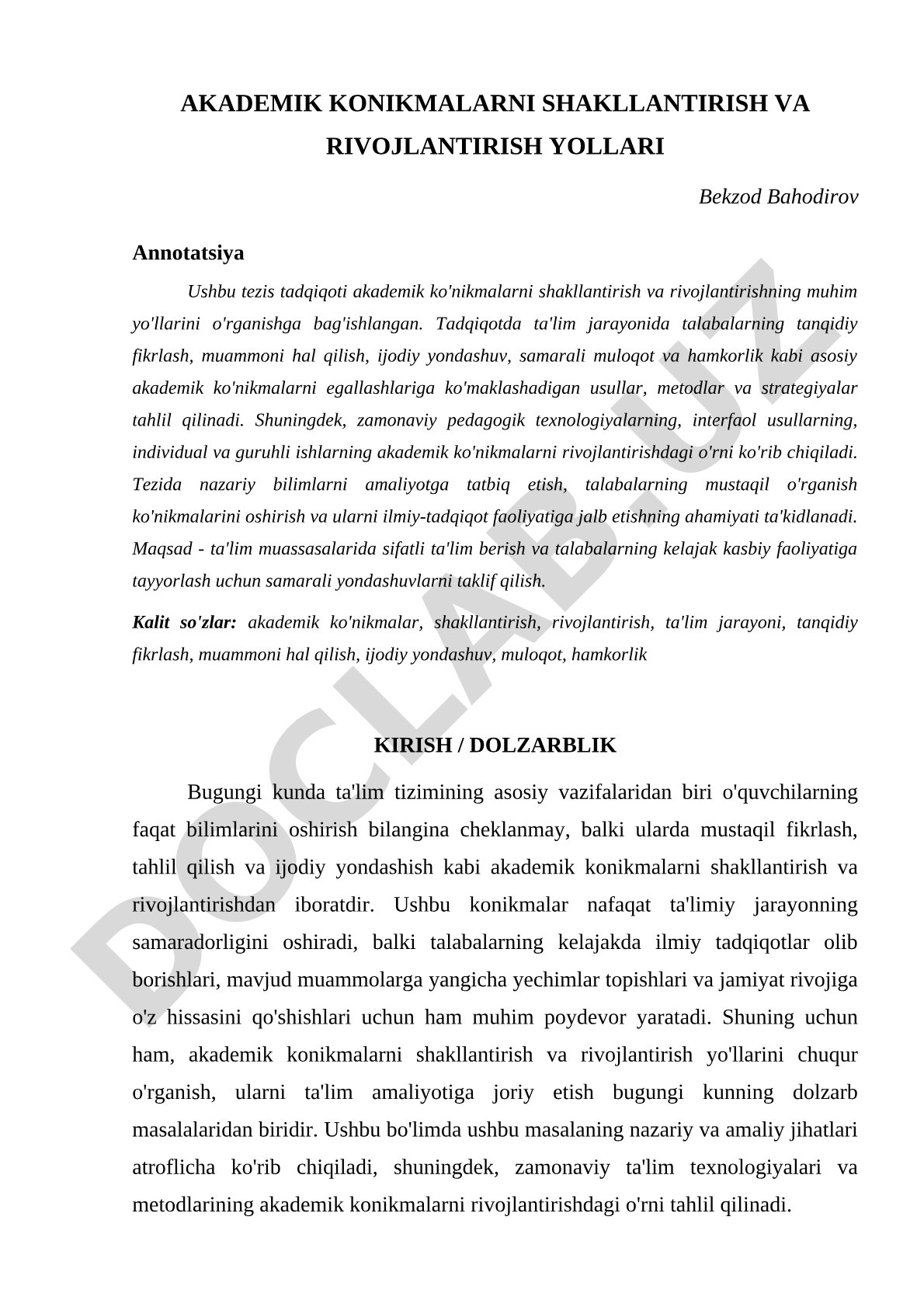 Akademik ko'nikmalarni shakllantirish va rivojlantirish yo'llari