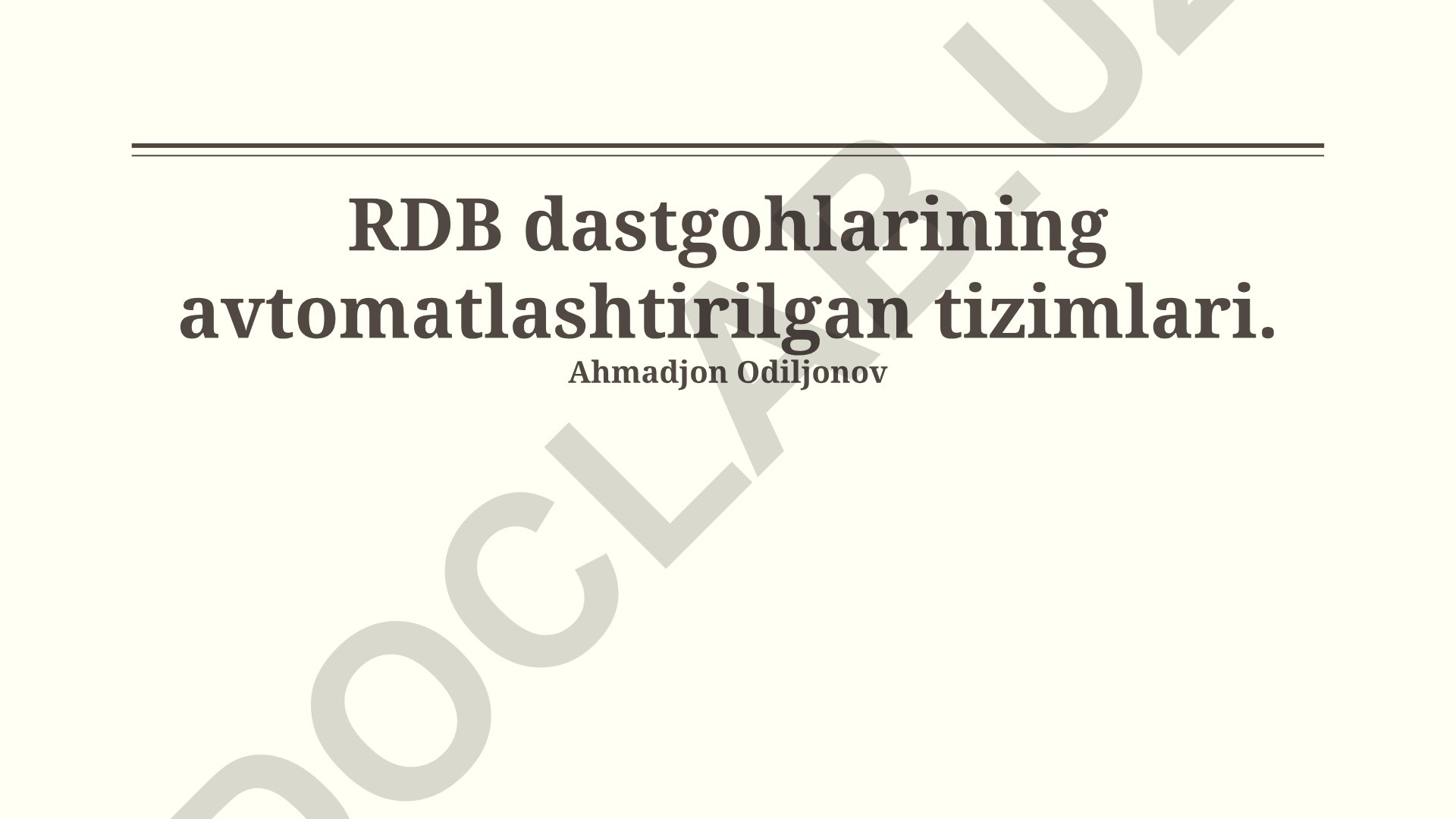 RDB dastgohlarining avtomatlashtirilgan tizimlari