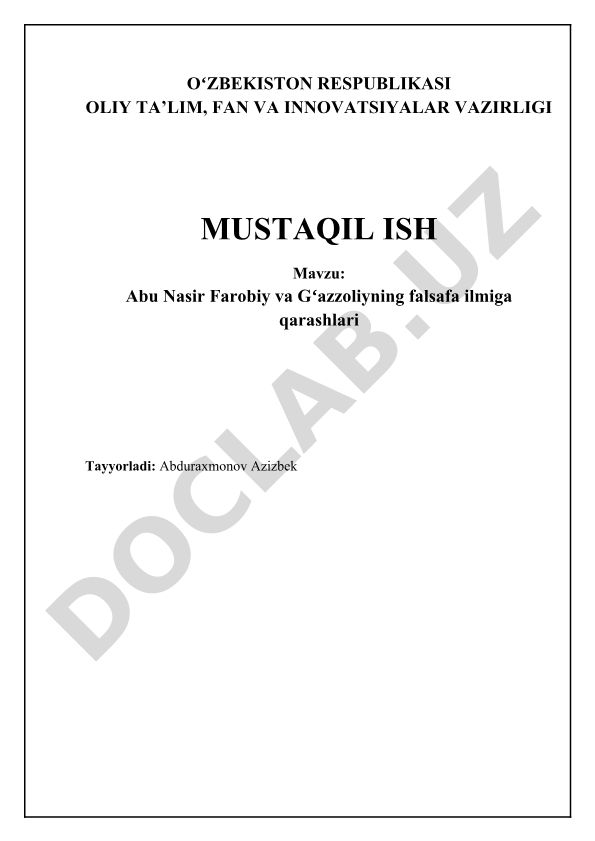 Abu Nasir Farobiy va Gʻazzoliyning falsafa ilmiga qarashlari