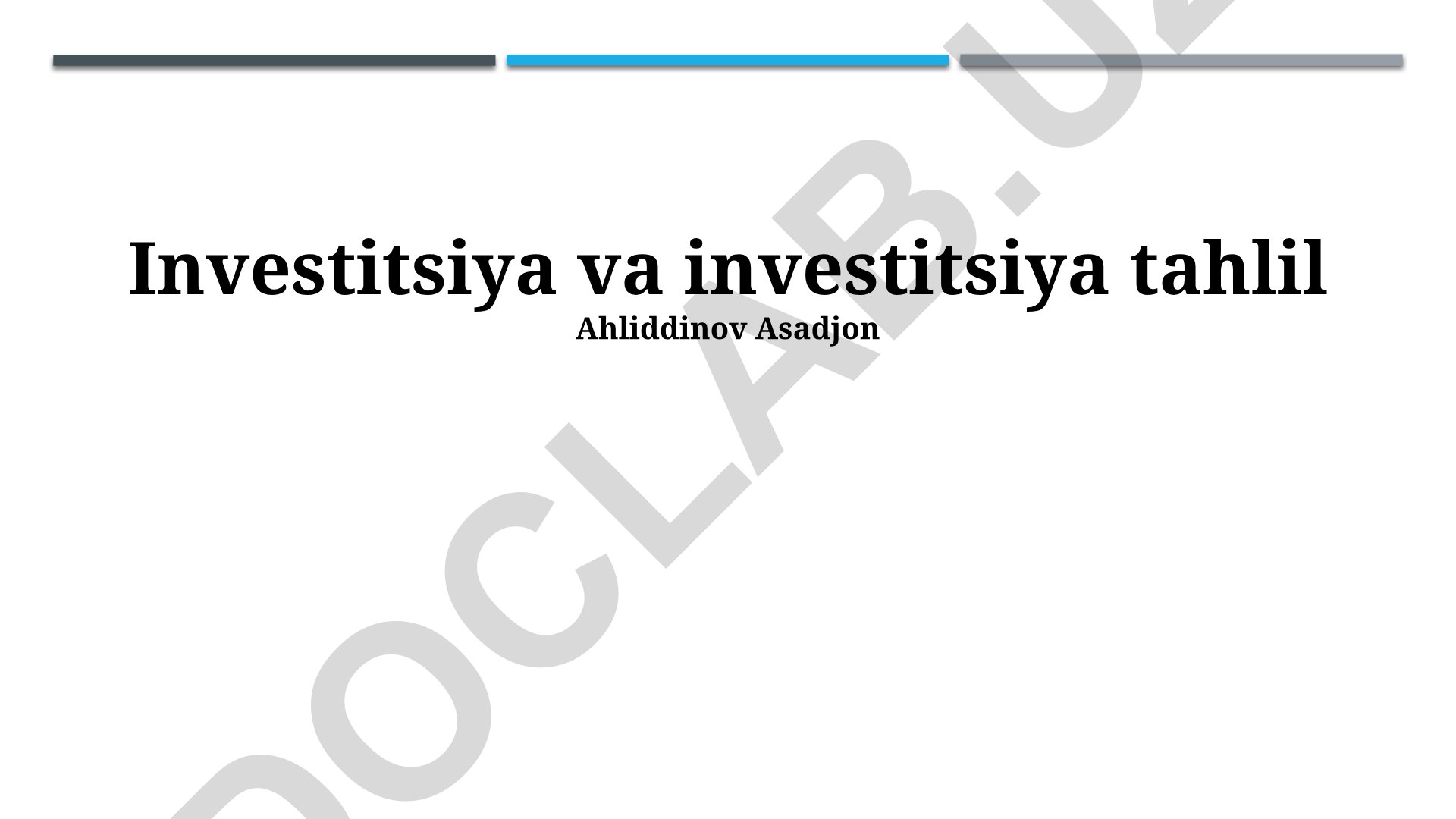 Investitsiya va investitsiya tahlili