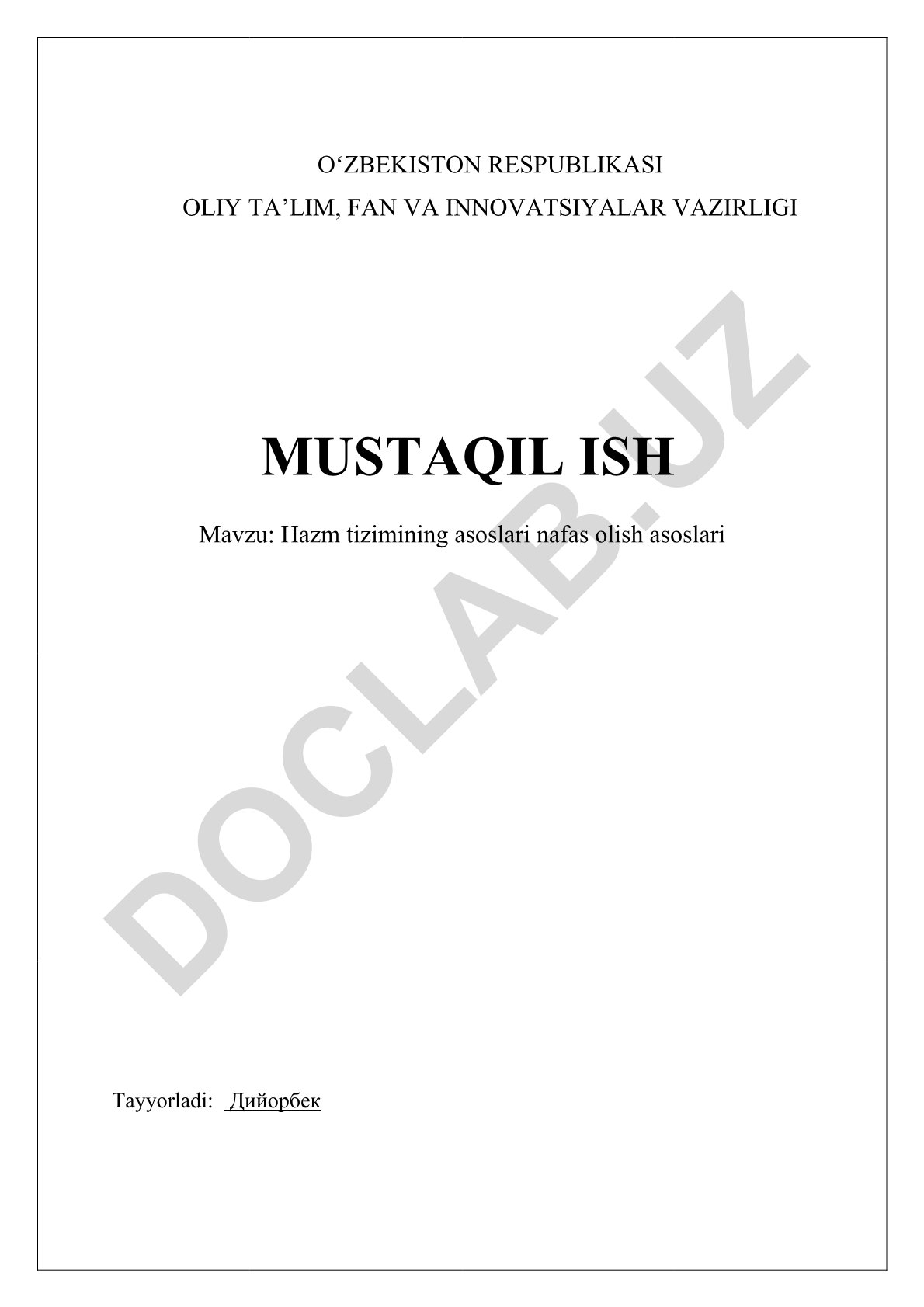 Hazm tizimining asoslari nafas olish asoslari